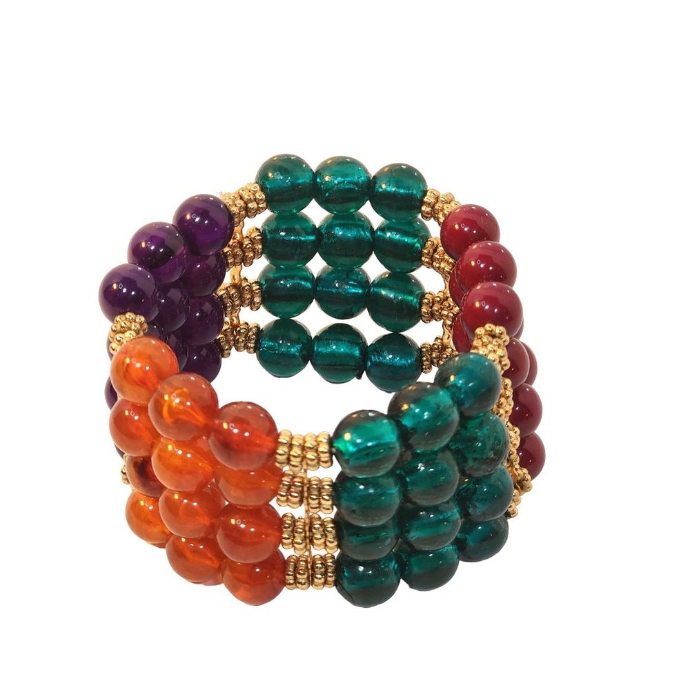 Multi Color Beaded Stretch Fashion Bracelet Orange Green Purple